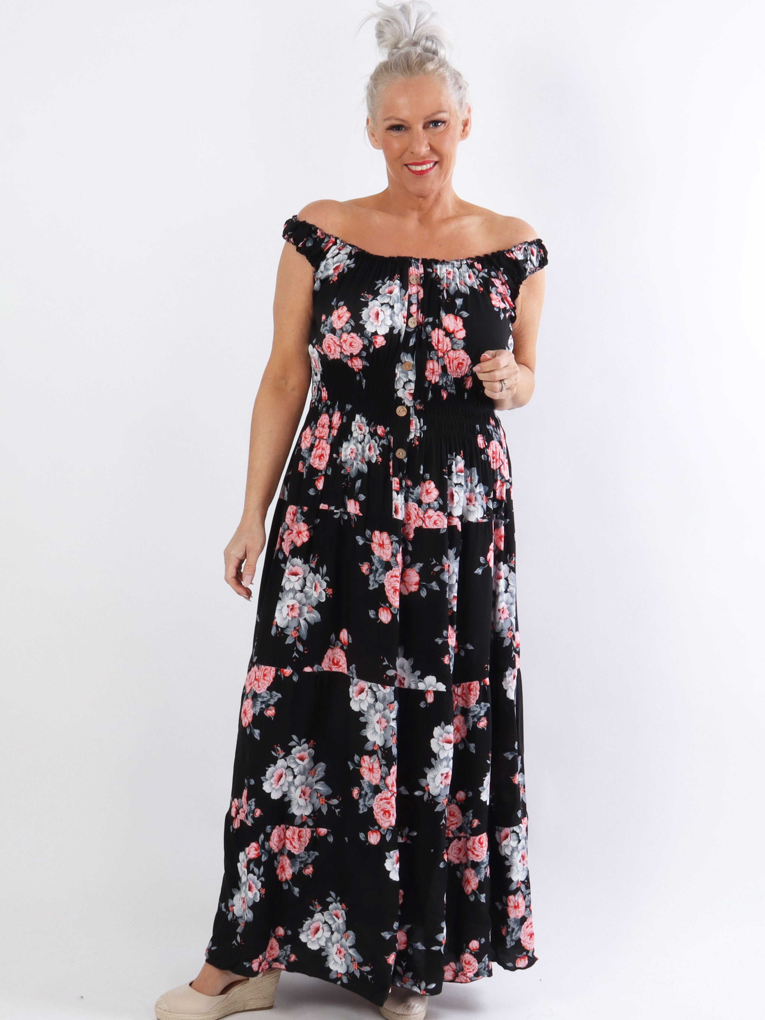 Alicia Rose - Lang plus size stropkjole med blomsterprint